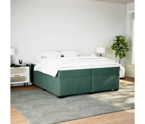 Cama box spring con colchón terciopelo verde oscuro 200x200 cm