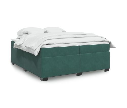 Cama box spring con colchón terciopelo verde oscuro 200x200 cm