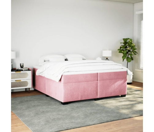 Cama box spring con colchón terciopelo rosa 200x200 cm