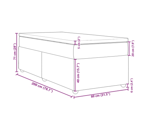 Cama box spring con colchón tela negro 80x200 cm