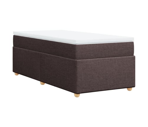 Cama box spring con colchón tela marrón oscuro 80x200 cm