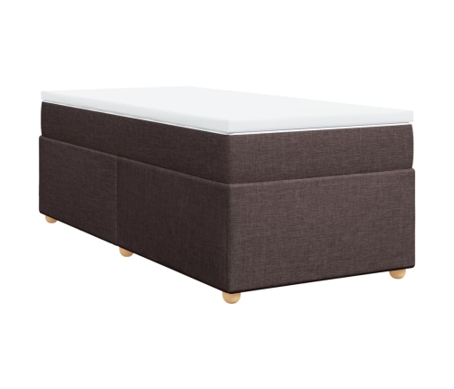 Cama box spring con colchón tela marrón oscuro 80x200 cm