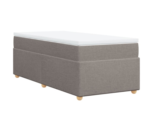 Cama box spring con colchón tela gris taupe 80x200 cm