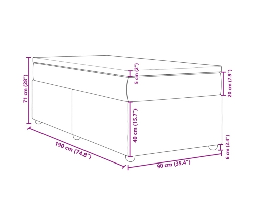 Cama box spring con colchón tela gris oscuro 90x190 cm