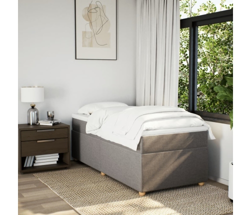 Cama box spring con colchón tela gris taupe 90x190 cm