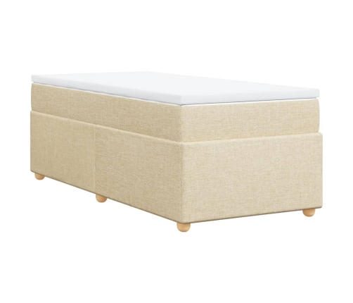 Cama box spring con colchón tela color crema 90x190 cm