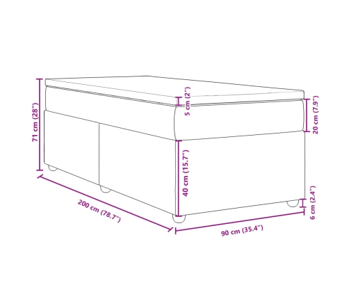 Cama box spring con colchón tela gris oscuro 90x200 cm