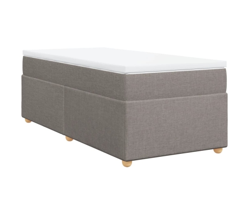 Cama box spring con colchón tela gris taupe 90x200 cm