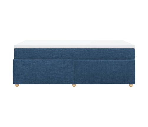 Cama box spring con colchón tela azul 90x200 cm