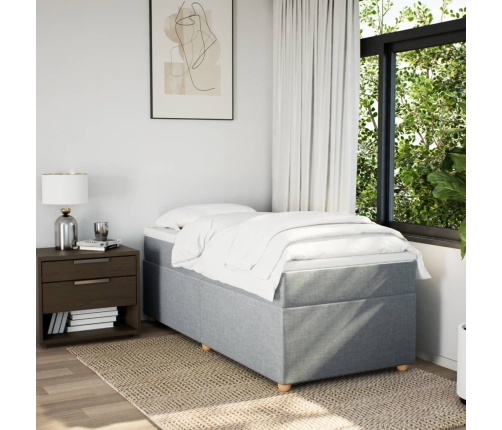 Cama box spring con colchón tela gris claro 100x200 cm