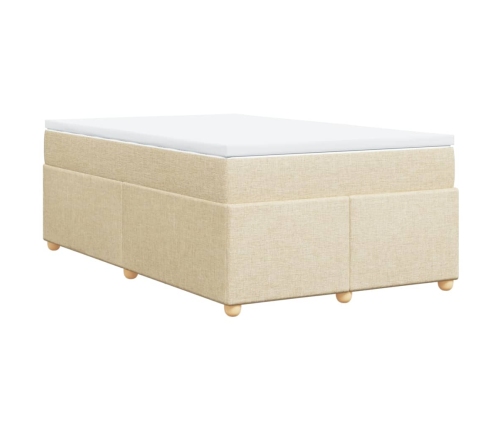 Cama box spring con colchón tela color crema 120x190 cm