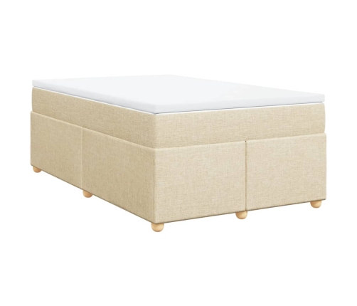 Cama box spring con colchón tela color crema 120x190 cm