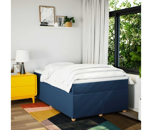 Cama box spring con colchón tela azul 120x200 cm