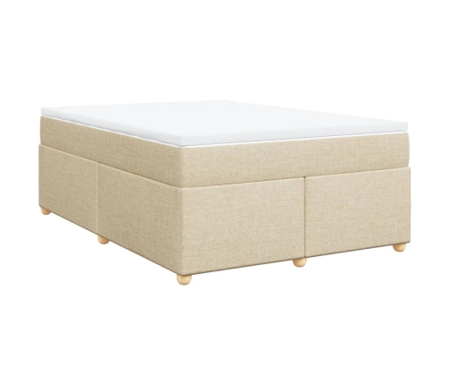 Cama box spring con colchón tela color crema 140x190 cm