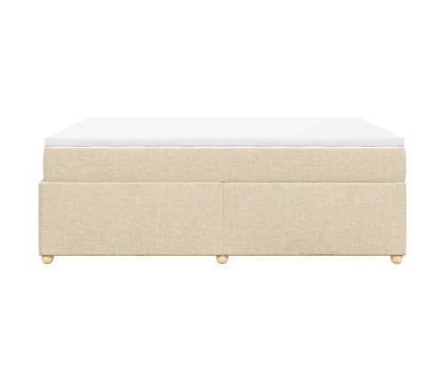 Cama box spring con colchón tela color crema 140x190 cm