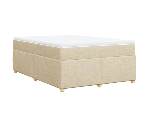 Cama box spring con colchón tela color crema 140x190 cm