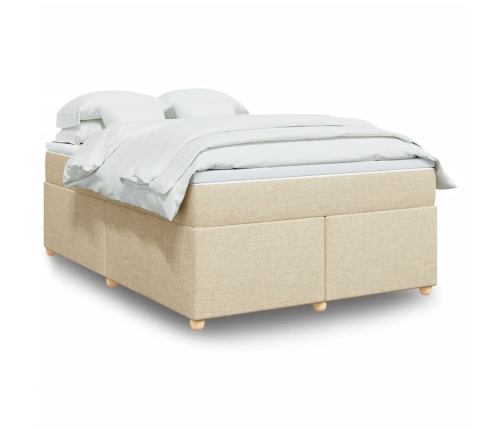 Cama box spring con colchón tela color crema 140x190 cm