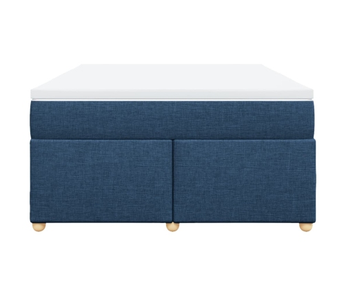 Cama box spring con colchón tela azul 140x190 cm