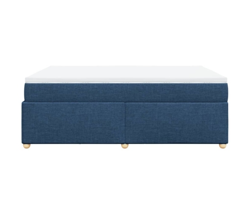 Cama box spring con colchón tela azul 140x190 cm