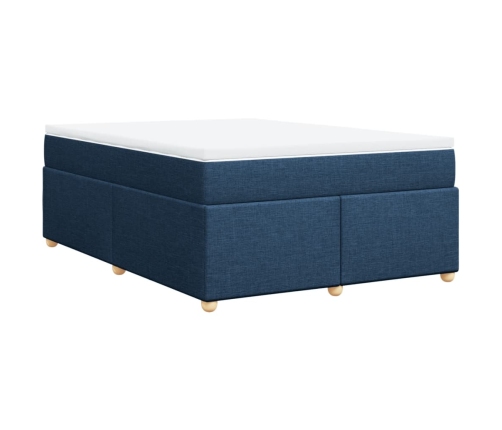 Cama box spring con colchón tela azul 140x190 cm