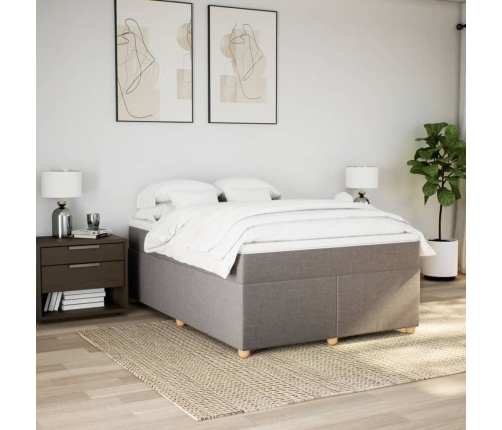 Cama box spring con colchón tela gris taupe 140x200 cm