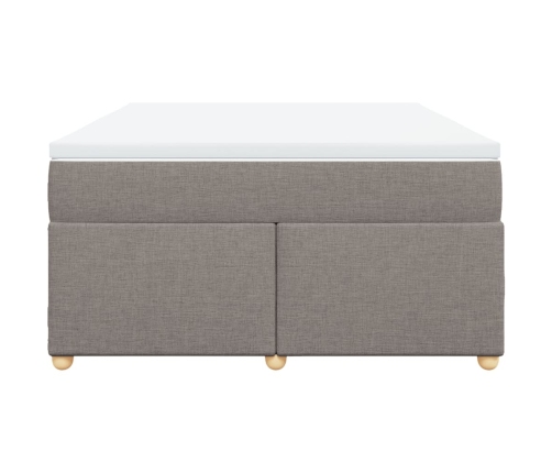 Cama box spring con colchón tela gris taupe 140x200 cm