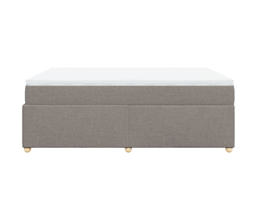 Cama box spring con colchón tela gris taupe 140x200 cm