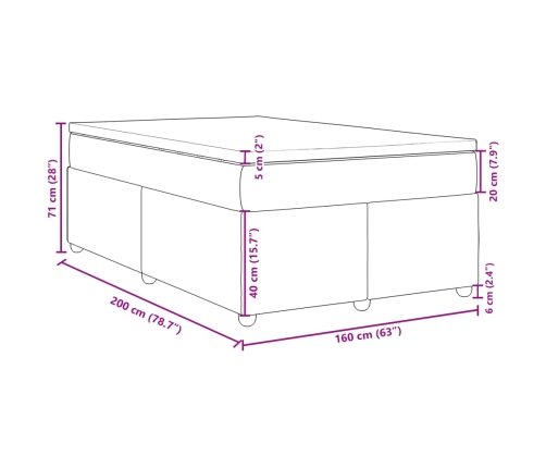 Cama box spring con colchón tela gris claro 160x200 cm