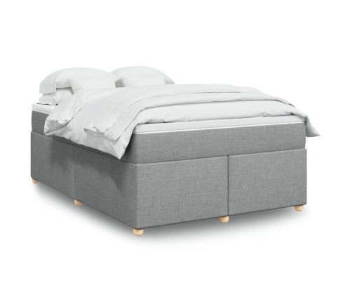 Cama box spring con colchón tela gris claro 160x200 cm