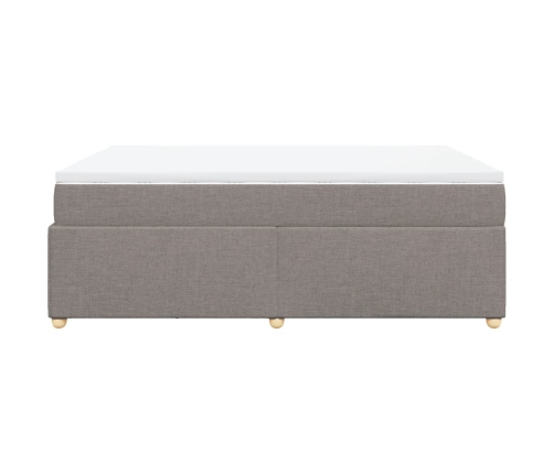 Cama box spring con colchón tela gris taupe 160x200 cm