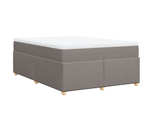 Cama box spring con colchón tela gris taupe 160x200 cm