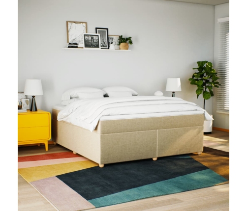 Cama box spring con colchón tela color crema 180x200 cm