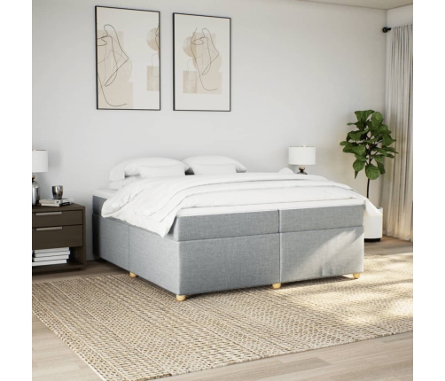 Cama box spring con colchón tela gris claro 200x200 cm