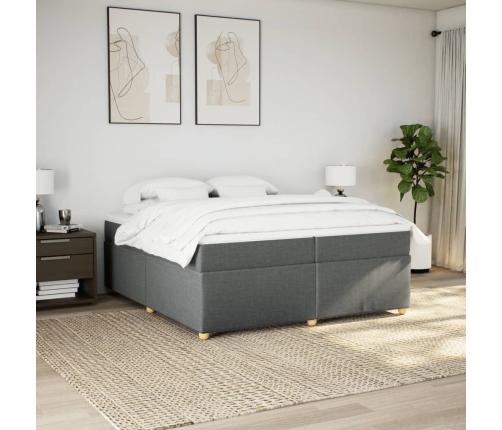 Cama box spring con colchón tela gris oscuro 200x200 cm