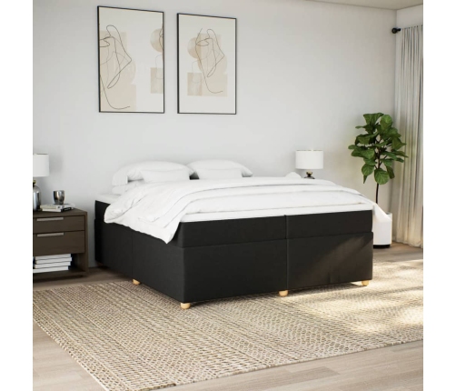 Cama box spring con colchón tela negro 200x200 cm