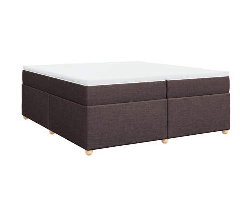 Cama box spring con colchón tela marrón oscuro 200x200 cm