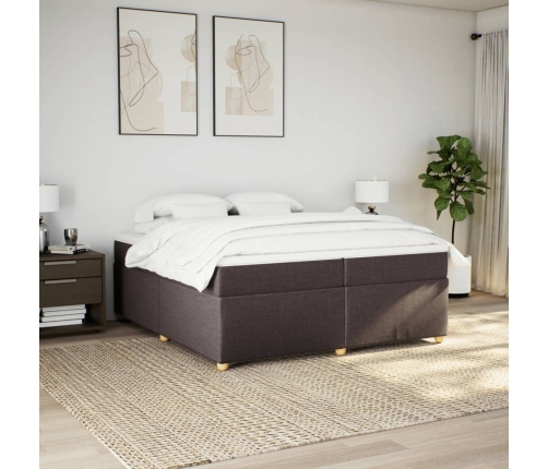 Cama box spring con colchón tela marrón oscuro 200x200 cm