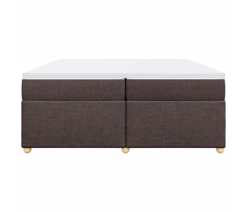 Cama box spring con colchón tela marrón oscuro 200x200 cm