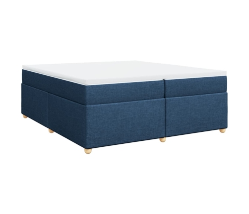 Cama box spring con colchón tela azul 200x200 cm