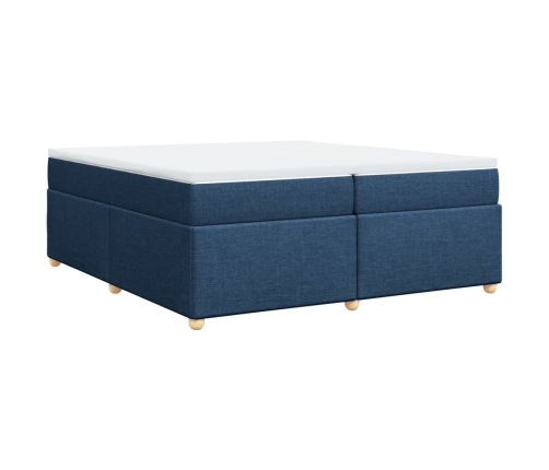 Cama box spring con colchón tela azul 200x200 cm