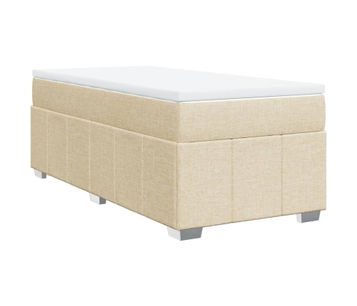 Cama box spring con colchón tela color crema 90x190 cm