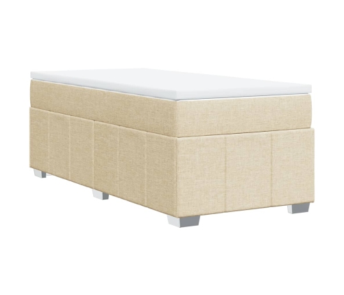 Cama box spring con colchón tela color crema 90x190 cm