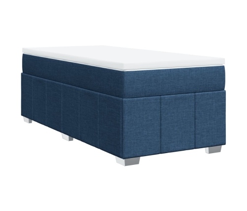 Cama box spring con colchón tela azul 90x190 cm