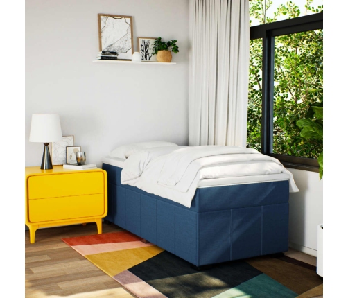 Cama box spring con colchón tela azul 90x190 cm