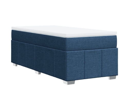 Cama box spring con colchón tela azul 90x190 cm