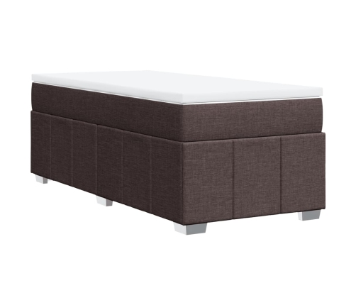 Cama box spring con colchón tela marrón oscuro 90x200 cm