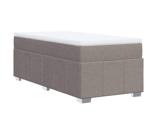 Cama box spring con colchón tela gris taupe 90x200 cm