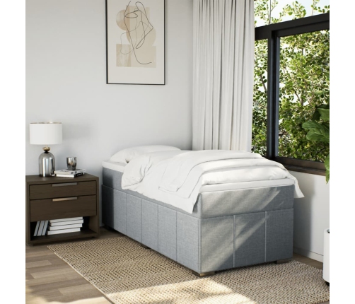 Cama box spring con colchón tela gris claro 100x200 cm