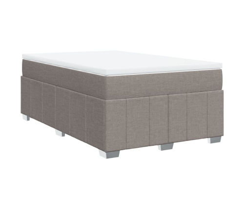 Cama box spring con colchón tela gris taupe 120x190 cm