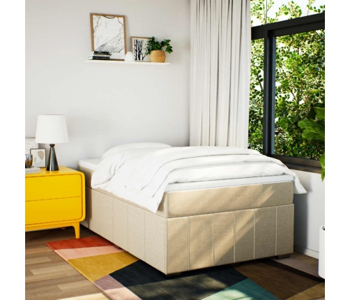 Cama box spring con colchón tela color crema 120x190 cm